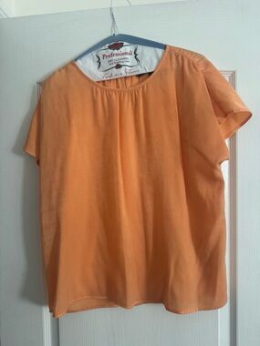 DKNY Women's Orange Short-Sleeve slight Shimmer Blouse